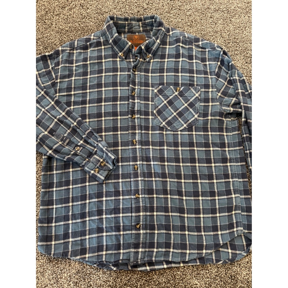 Ranch Tough Mens XL Blue Plaid Flannel Button Down Work Shirt Long Sleeve